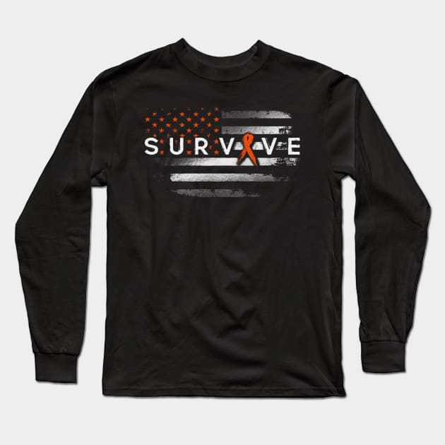 Survive Flag American Hunger Awareness Orange Ribbon Warrior Long Sleeve T-Shirt by celsaclaudio506